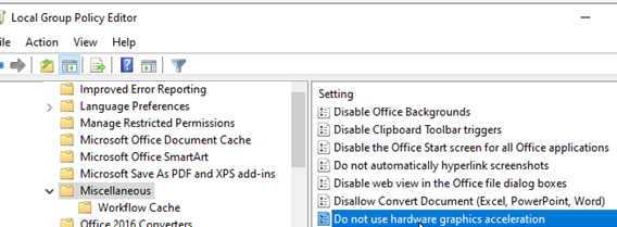 GPO: Do not use hardware graphics acceleration 