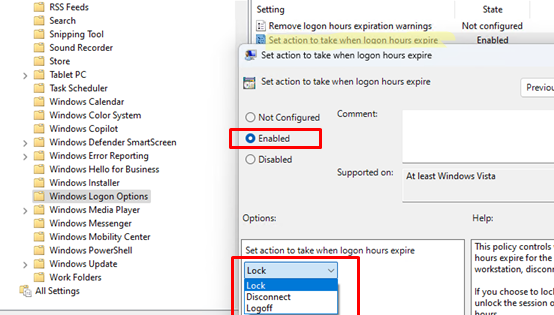 GPO: Set Action to take when logon hours expire