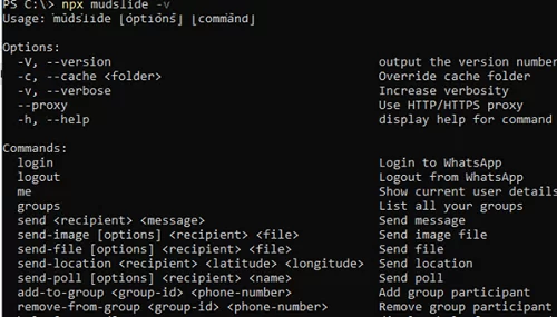 mudslide command line options