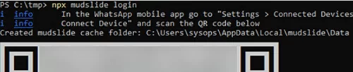 mudslide QR code to login as a linked device to WhatsApp