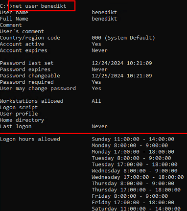 net user: list logon hours allowed for a local user