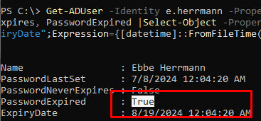 PowerShell: find out if AD user password expired