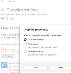 Set high performance GPU adapter for Office apps