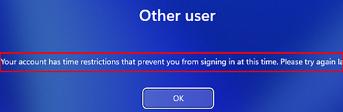 Your account has time limit restrictions that prevent you from signing in at this time