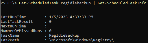 check the registry backup task state