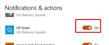 HP smart app on Windows 10 - disable notifications