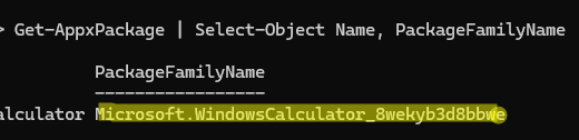 PowerShell: get appx PackageFamilyName 