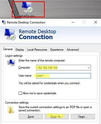  Save Remote Desktop connection settings to RDP file