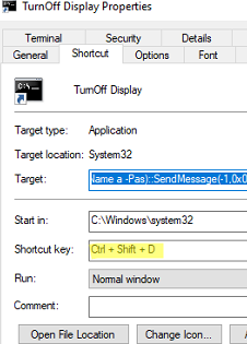 assign a keyboard shortcut to turn off monitor