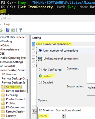 Check the Limit number of RD connections