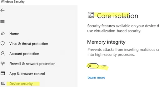 Disable Memory Integrity on Windows 11