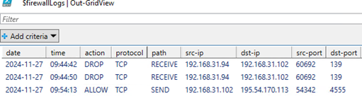 Filtering Windows firewall logs with Out-GridView