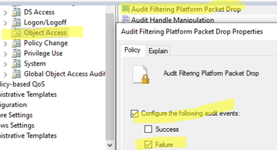 GPO enable policy 'Audit Filtering Platform Packet Drop'