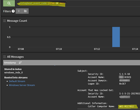 Graylog query prompt to search for specific event IDs