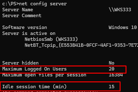 net config server maximum logged on users on Windows 10/11