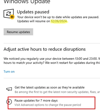 Pause automatic Windows updates