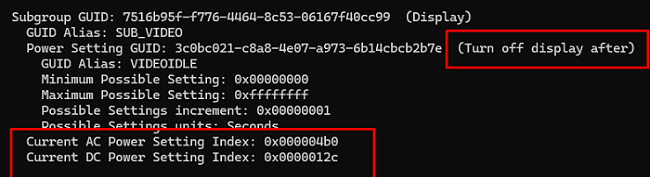 powercfg - get auto turnoff display timeout