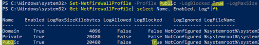 Set-NetFireWallProfile - PowerShell - enable logging