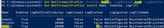 Set-NetFireWallProfile - PowerShell - enable logging