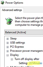 Turn off display in Power options