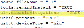 ulm.disableMitigations in VMware VM