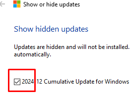 Unhide update in Windows