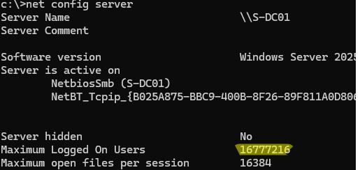 Windows server SMB connection limit 16777216