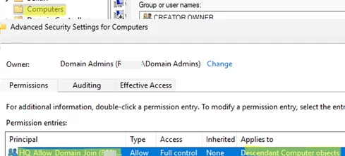 AD delegated permissions to manage computer objects