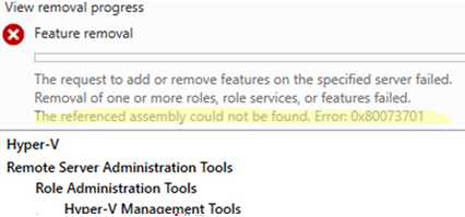 Add/remove Windows feature: The referenced assembly could not be found. Error: 0x80073701