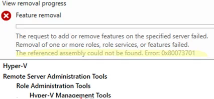 Add/remove Windows feature: The referenced assembly could not be found. Error: 0x80073701