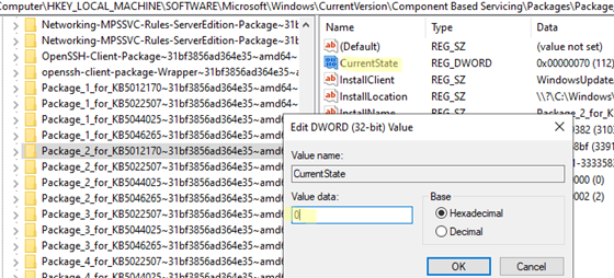 Change CurrentState package status to 0 (Not present)