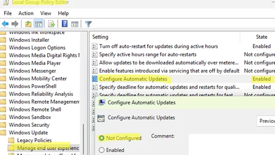 Disable GPO option by set it to Not Configured 