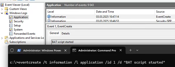 eventcreate.exe - add ta custom event in a specified event log