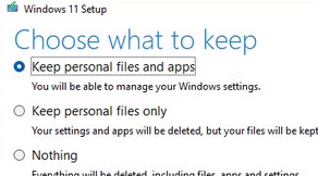 In-place upgrade with keep personal files and apps