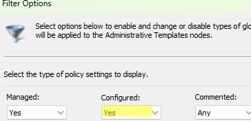 Show only enabled local GPO options using filter in gpedit