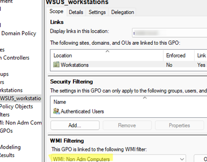 WMI Filter to exclude AD user/computer/group from a GPO