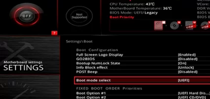 Change boot mode in UEFI firmware