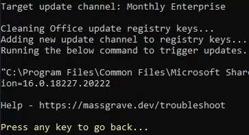 Change Office update channel