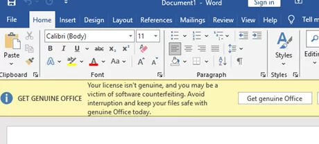 Get Genuine Office Your license isn’t genuine, and you may be a victim of software counterfeiting. 
