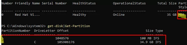 Get-Partition table: MBR