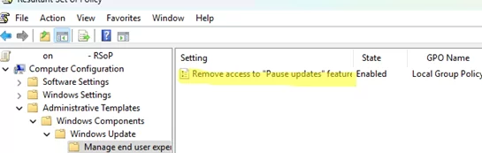GPO: Remove access to "Pause updates" feature 