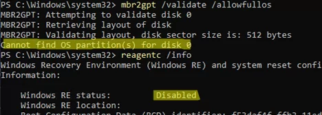 mbr2gpt: Cannot find OS partition(s) for disk 0