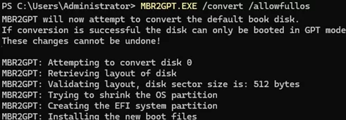 MBR2GPT.EXE /convert 