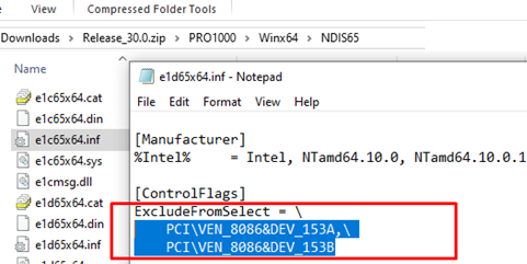 modify Intel network driver INF file