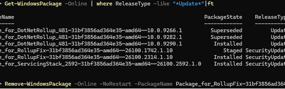 Remove update from Windows image using Remove-WindowsPackage 