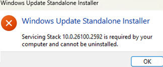 Servicing Stack is required by your computer and cannot be uninstalled.