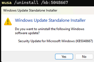 wusa /uninstall 
