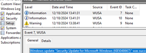 WUSA with Event ID 7 - Update was successfully uninstalled