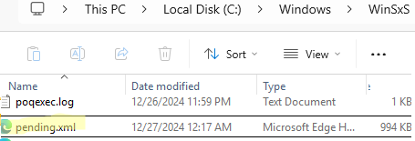 delete pending.xml file to exit endless reboot required