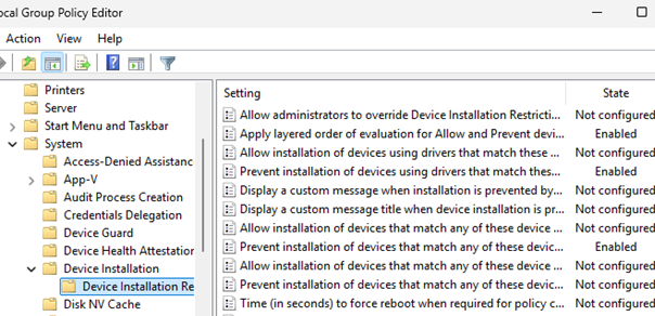 Disable the GPO options that prevent drivers from being installed